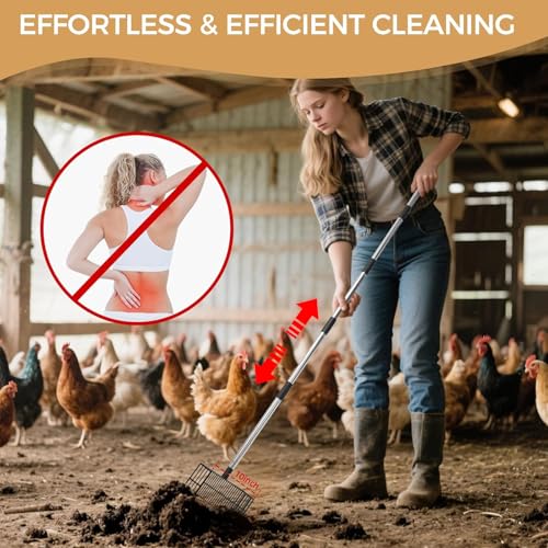 Cat Litter Scoop, Long Handle Detachable Metal Scooper with Deep Sifting Shovel,Heavy Duty Adjustable No Bending Back Pet Poop Shovel Chicken Poop Scooper (23-68 inch (Joinable Handle)) - size: 23-68 inch