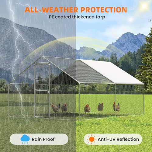 Large Chicken Coop for 20 Chickens,Walk-in Chicken Run for Yard with Cover,Chicken Pens Outdoor Metal Portable Chicken Tractor Cage Enclosure Crate Outside for Small Animals Bird Duck Rabbit Hen - size: 144.0"L x 120.0"W x 72.0"H