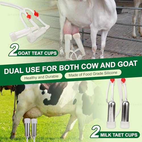 Upgrade 2-in-1 Goats and Cows Milking Machine, 0.8Gal/3L Food-Grade Stainless Steel Bucket with 5200mAh Built-in Rechargeable Battery, 4 Teat Cups, Cordless Pulsation Vaccum Electric Milking Machine - size: 3L Two-in-One Milking Machine