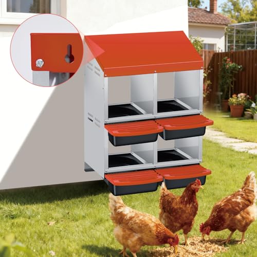 Chicken Nesting Boxes with Cleanable Pull-Out Trays, 4-Hole Wall Mount Roll Away Nest for Easy Cleaning & Egg Collection - size: 4 holes 2 layers