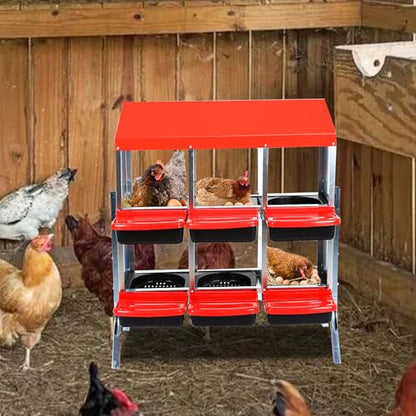 Garvee Chicken Nesting Box, Chicken Laying Box with Egg Collection, Roll Away Nesting Boxes, Metal Egg Laying Boxes for Chickens Coop, Duck Coops and Hens - color: red, size: 6 Compartment