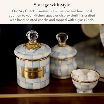 MACKENZIE-CHILDS Enamel Canister, Kitchen Storage Container with Lid, Demi, 24-Ounce Capacity, Light-Blue-and-White Sky Check - color: Sky Check