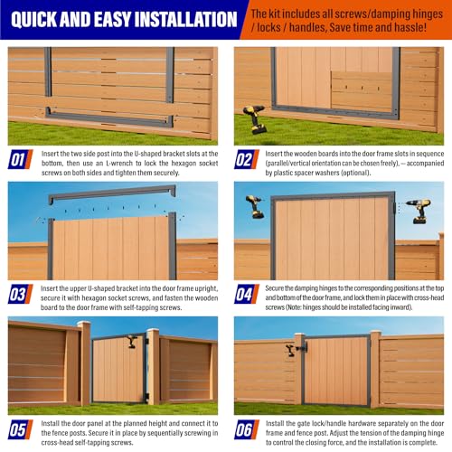 4x4FT (46.78" W X 47.2" H) 201 Stainless Steel Anti Sag Wooden Fence Gate Kit Heavy Duty Garden Gate Frame Hardware Kit Reinforcement (Left/Right Free-Installation) - size: W4xH4 FT