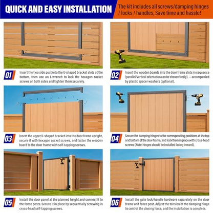 4x4FT (46.78" W X 47.2" H) 201 Stainless Steel Anti Sag Wooden Fence Gate Kit Heavy Duty Garden Gate Frame Hardware Kit Reinforcement (Left/Right Free-Installation) - size: W4xH4 FT