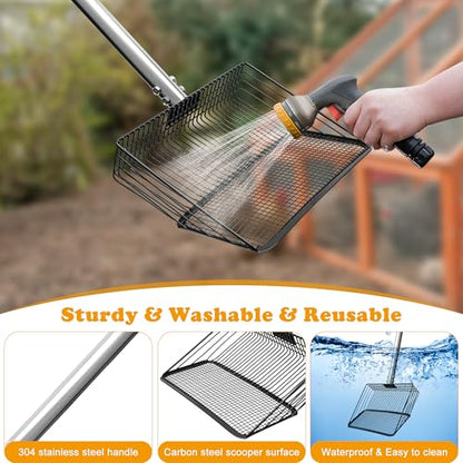 10inch Chicken Poop Scooper, Dual-Specification Pore Chicken Coop Cleaning Tools Come with Gloves Coop Scoop 4 Sections Extended with 22 to 62" Stainless Steel Adjustable Handle