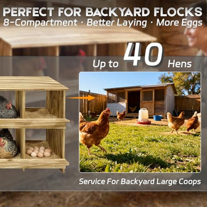 8 Holes Wood Nesting Boxes for Chickens, Gold Standard Two-Tier Chickens Nesting Box for Laying Eggs, Farmhouse Series Laying Boxes for Hens, Ducks and Birds - color: Wooden 8-Hole