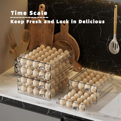 HIYOHIYO Clear 40 Grid Egg Holder for Fridge, with Drawers, 2-Tier | with Time Scale Marking | Large Capacity | Stackable | Sturdy Eggs Container for Refrigerator and Countertop - size: 40 Grids-2 Layer