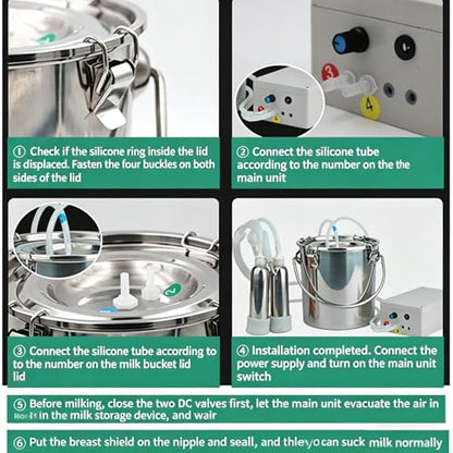 2-in-1 Electric Milking Machine for Cattle and Sheep, Portable Pulse Control Milker, Rechargeable Battery Powered, with 4 Teat Cups 1 Food Grade Milk Bucket Suitable for Small 5L - size: 5L