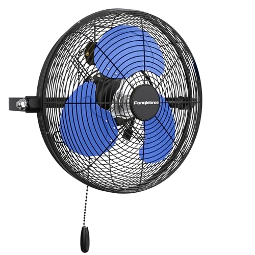 12 Inch High Velocity Wall Mount Fan, 2500 CFM Industrial Metal Air Circulator, 3-Speed Commercial Wall Fan with 180° Tilt, Pull Chain, for Garage, Workshop, Gym, Patio - UL Listed - color: Blue, size: 12 inches
