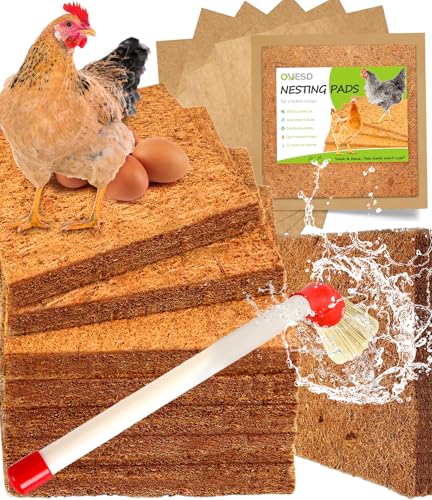 3X-Thick Reusable Chicken Nesting Pads for Nesting Box,12"x12" with Cleaning Brush(7Pads+7Liners+1Brush) | Washable Coop Bedding, Biodegradable Coconut Fiber Hen Box Laying Mats, Keep the Coop Clean and Dry and Warm,