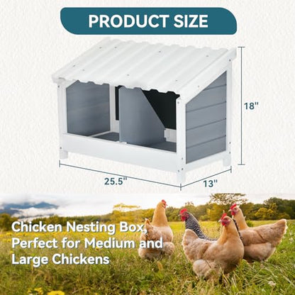 PETSFIT 2 Holes Chicken Nesting Box-All Weather PVC Roof, Natural Wood Design with Privacy Back Panel for Hens-Wall Mounted or Floor Use in Coops, Farms, Backyards,Easy to Assemble and Clean - size: 2 Holes