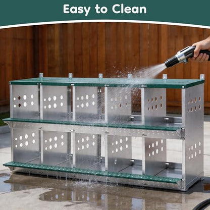 Yafylly 10-Bay Metal Nesting Box for Chickens & Ducks, Wall Mounted Galvanized Steel Coop with Ventilation and Easy Egg Collection