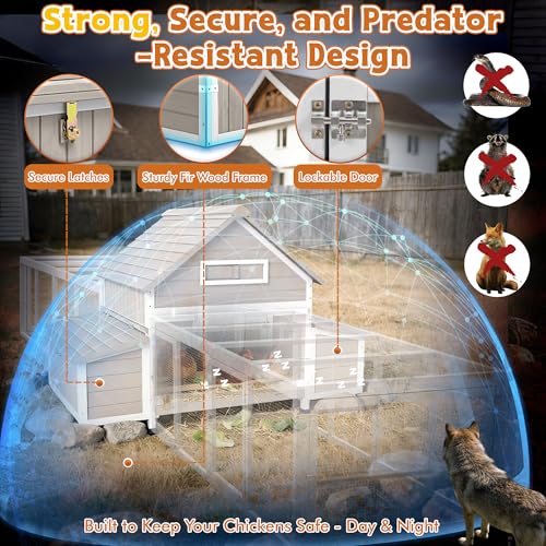 Ketive Extra Large Chicken Coop with 2 Runs for 8–10 Chickens Outdoor Wooden Hen House Poultry Cage with 6 Nesting Boxes, Dual Ramp Doors, Slide-Out Tray & Curved Roof (198.6" L x 38" W x 40.2" H) - size: 198.6"L x 38.0"W x 40.2"H