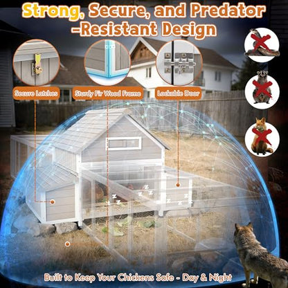 Ketive Extra Large Chicken Coop with 2 Runs for 8–10 Chickens Outdoor Wooden Hen House Poultry Cage with 6 Nesting Boxes, Dual Ramp Doors, Slide-Out Tray & Curved Roof (198.6" L x 38" W x 40.2" H) - size: 198.6"L x 38.0"W x 40.2"H