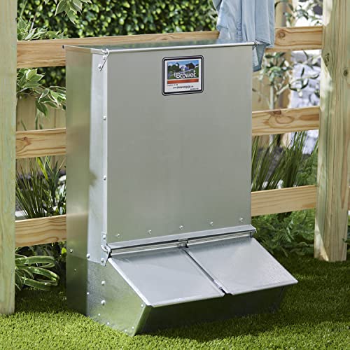 Brower 2 Door Heavy Duty Galvanized Steel Alloy Supplement Outdoor Hog Feeder with Free Acting Doors for 8 Full Grown Hogs and Pigs