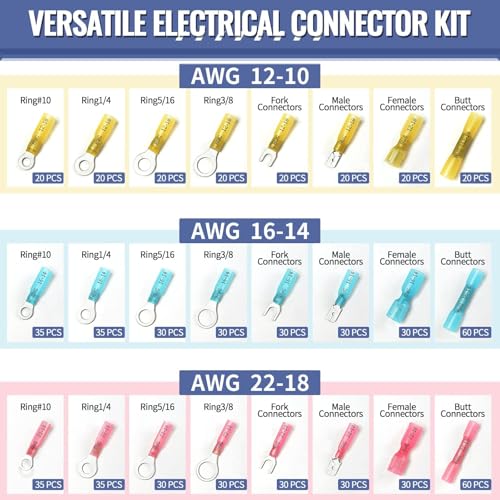 720PCS Marine Grade Heat Shrink Wire Connectors, Sopoby Electrical Connectors Kit of Tinned Red Copper, Waterproof Crimp Insulated Ring Fork Spade Butt Splice AWG 22-10 - size: 720 PCS Kit