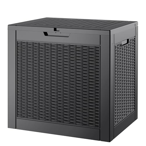Outdoor Storage Box, 35 Gallon Deck Box with Lockable Lid, Waterproof Resin Storage Bin for Patio Furniture, Garden Tools, Cushions, Black - color: Black, size: 35 Gallon