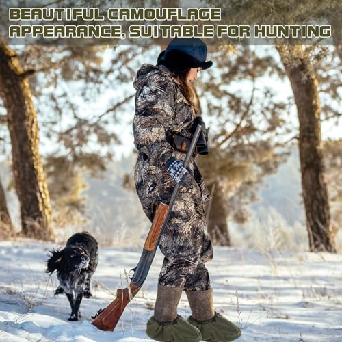 Insulated Boot Covers for Hunting Fishing Outdoor, Fleece Feet Warmer with Adjustable Drawstring and Interlayer for Heating Pads, for Men Women, Waterproof Hunting Boot Cover for Cold Weather
