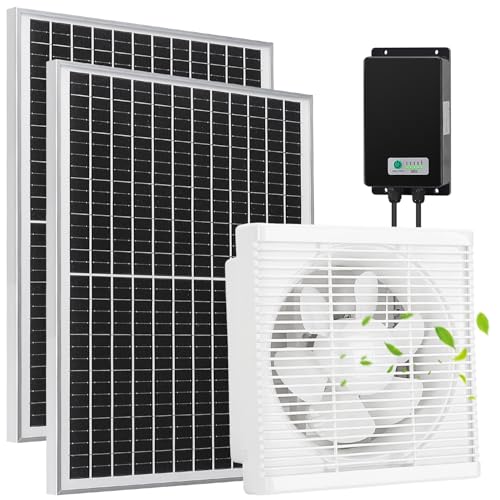 Fanspex Solar Exhaust Fan, Solar Powered Vent Fan Kit for Outside Greenhouse Shed Chicken Coop (10" Fan with Battery) - size: 10" Fan Large