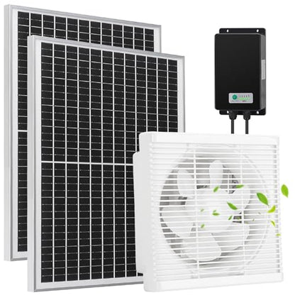 Fanspex Solar Exhaust Fan, Solar Powered Vent Fan Kit for Outside Greenhouse Shed Chicken Coop (10" Fan with Battery) - size: 10" Fan Large