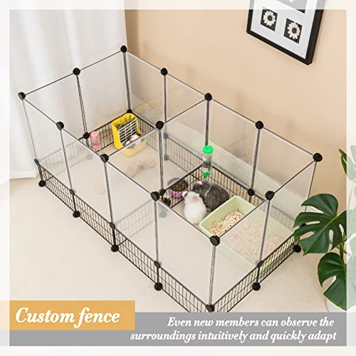 DINMO Rabbit Playpen, Guinea Pig Cages, Hamster Cages, Iron Net Bottom Design for Small Animal, Bunny, Ferret, Hedgehog, DIY, Expanded, Portable, Exercise Fence, 61.4 x 25.4 x 22.3 Inches - style: Plastic+Metal-28 panels-L