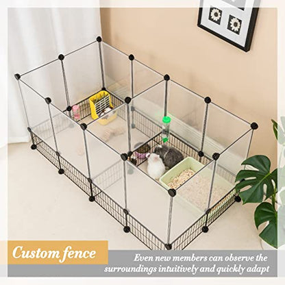 DINMO Rabbit Playpen, Guinea Pig Cages, Hamster Cages, Iron Net Bottom Design for Small Animal, Bunny, Ferret, Hedgehog, DIY, Expanded, Portable, Exercise Fence, 61.4 x 25.4 x 22.3 Inches - style: Plastic+Metal-28 panels-L