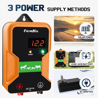 12KV Electric Fence Charger with LED Indicator, 2 Joules Pulse Energy, 10 Miles Range, Prevents Wild Animals Intrusion for Livestock Poultry, Farm Animals, Pets, Ranches, Gardens - color: Orange