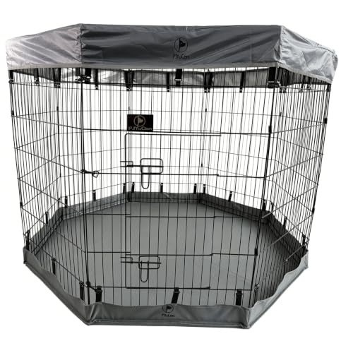 PJYuCien Puppy Playpen with Top Cover & Bottom Pad, 8 Panels 42" H, Gray | 24"W, Large Pet Safe Sanctuary, Foldable Octagonal Pen, Versatile, Indoor & Outdoor, Backyard Pasture, Protects Floors - color: Gray, size: Large Pen: 42-Inch High