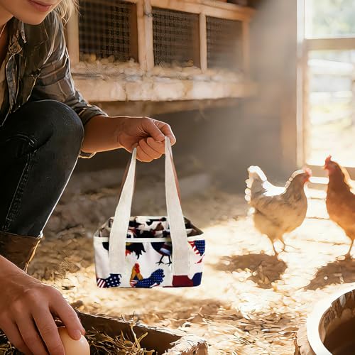 Eggs Collecting Basket, Durable Canvas Egg Basket with Plastic Board, 9-Pouch Chicken Egg Holder Bag for Gathering Fresh Eggs, Egg Gathering Basket and Multipurpose Chicken Holder Bag (American flag) - color: American flag