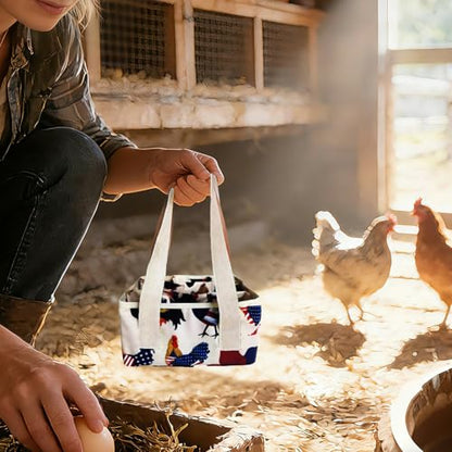 Eggs Collecting Basket, Durable Canvas Egg Basket with Plastic Board, 9-Pouch Chicken Egg Holder Bag for Gathering Fresh Eggs, Egg Gathering Basket and Multipurpose Chicken Holder Bag (American flag) - color: American flag