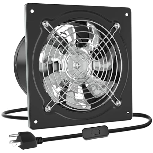 HG Power 6 Inch Exhaust Fan with Switch, Powerful Kitchen Exhaust Fan with Damper, Potable Window Exhaust Fans, Small Fume Extractor Ventilation Fan for Attic, Shop, Smoking Room, Garage - color: Black, size: 6 Inch