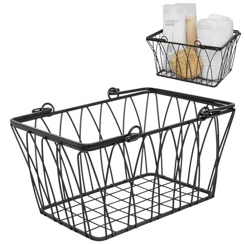 Spectrum Twist Wire Basket for Organizing (Small, Black) Sturdy Farmhouse Pantry Storage with Handles - Wire Storage Organizer for Kitchen, Shelf, Closet, Bathroom & More (Pack of 6) - size: Small (Pack of 6)