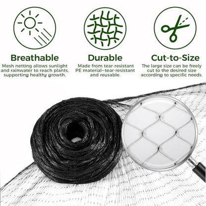 MAQIHAN 13x33ft Bird Netting for Garden - Black Mesh Net Cover for Garden Protection from Deer, Chicken Coop, Squirrel, Poultry Fence for Plant, Fruit Tree, Blueberry Bushes, Strawberry, Vegetable