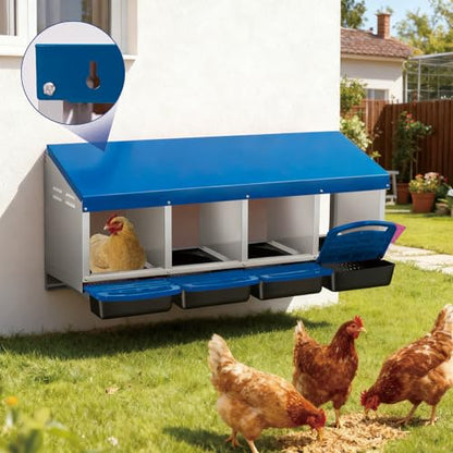 Chicken Nesting Box, 4 Compartment Roll Away Design for High-Volume Egg Collection and Easy Wall Mounting with Metal Legs - color: blue, size: 4 holes