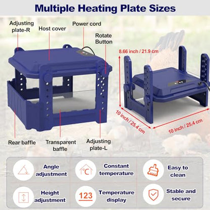 Chick Brooder Heating Plate with Adjustable Temperature, 10"x10" Chicken Brooder Heater for Baby Chicks, Ducklings, Safer Alternative to Heat Lamps, Adjustable Height, 50W Brooder Plate(Blue) - size: 10.0"L x 10.0"W x 3.5"H