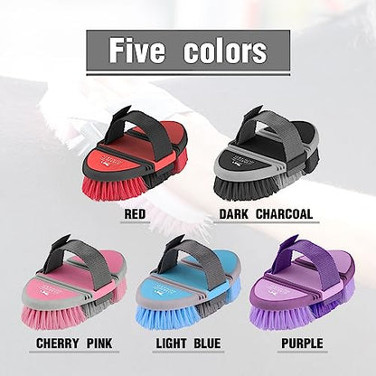 Harrison Howard Flexible Finish Horse Grooming Brush - Bendable and Convenient for Scrubbing, Comfortable Hold in Hand - Red - color: Red