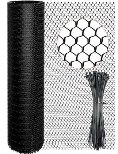 16In x 15Ft Plastic Chicken Wire Mesh Fencing, TOYPOPOR 500GSM Durable Heavy Duty Hexagonal Chicken Wire for Cat Dog Fencing, Garden Fence, Aquarium, Moss Pole, Aperture 0.4'', Rustproof, Easy to Cute - color: Black