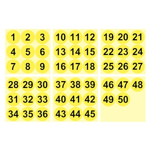 PATIKIL 1 to 50 Number Stickers 2 Inch, Consecutive Vinyl Round Labels Self-Adhesive Dot Colored Decals for Inventory Classification Storage Box Organizing, Yellow - color: Yellow, size: 2 Inch
