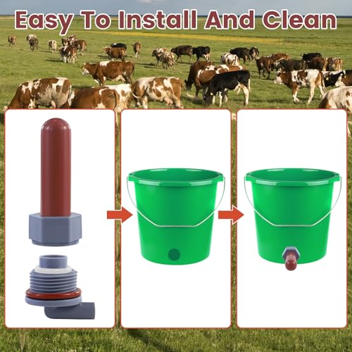 3PCS Calf Feeder Pacifier with Fixed Base for Feeding Milk Bucket Cow Nipple Calves Teats Soft Rubber Feeding Teats for Cattle Horse Donkey
