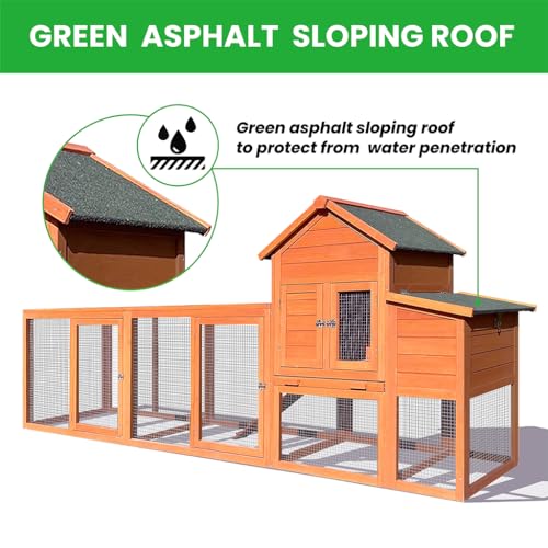 122" Large Chicken Coop Wooden Backyard Hen House - Indoor Outdoor Poultry Pet Hutch Garden Backyard Cage 2 Story Poultry Cage with Run, Chicken Nesting Box, Pull Out Trays and Anti-Slip Asphalt Ramp - color: Natural