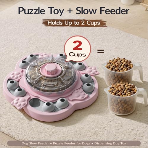 KADTC Dog Puzzle Toy, 3 Levels of Step-by-Step Challenge, Spin-to-Release Treat Dispenser, Slow Feeder & Mental Stimulation Enrichment Toy for Small Medium Large Dogs - color: Pink