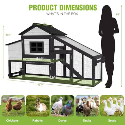 GUTINNEEN Large Chicken Coop with Wheels, Expandable Mobile Chicken House for Outdoor Use, Hen House Poultry Cage with Nesting Box, Leakproof Pull-Out Tray & UV-Resistant Roof – Black - color: (Black)