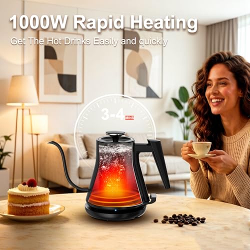 Gooseneck Electric Kettle 0.8L (27oz) - 1000W Rapid Fast Boiling Tea Kettle with Auto Shut Off & Boil-Dry Protection, Stainless Steel Leak-Proof Water Boiler for Pour Over Coffee, Black - color: Black
