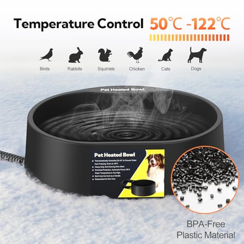Heated Water Bowl for Dogs and Cats,Large Heated Dog Bowl with Chew Resistant Power, Waterproof Heated Pet Bowls for Outside in Winter,Provide Warmable Water for Dogs, Cats,Birds, (Black