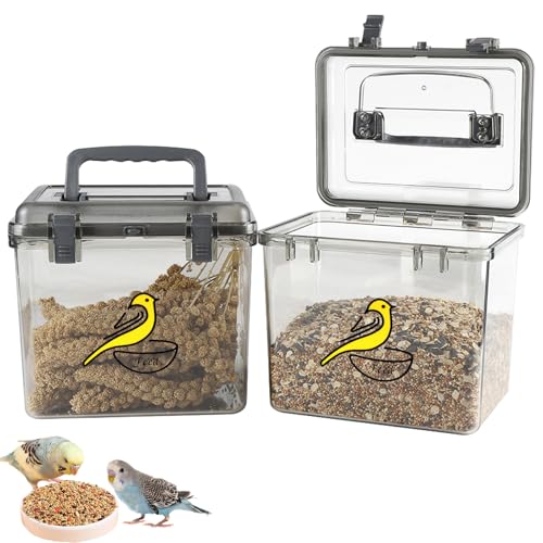 Bird Seed Storage Container 2 Pack Clear Bird Seed Container10Ib Indestructible Bird Seed Container Bird Seed Holder with Handle|for Wild Bird Seed Hermetically Or Mealworms Storage Outdoor Feeding - color: Gray-2Pack