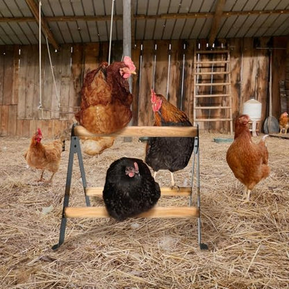 18.1" Lx18.9 Wx13.8 H Large Metal Stable Chicken Perch - Wooden Chicken Roosting Bars, Easy to Assemble & Clean Stand Ladder Fun Toys for Coop Accessories