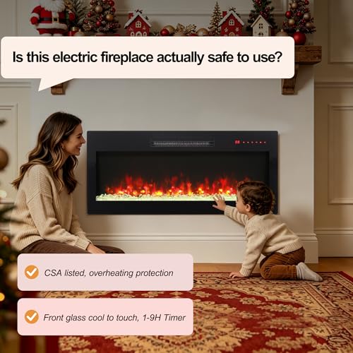 36" Electric Fireplace, Wall Fireplace Electric with Remote Control, 16 Adjustable Flame Colors, Freestanding/Wall Mounted/Recessed, 1400W Fireplace Insert Heater, Timer, Thermostat - size: 36 Inch Standard