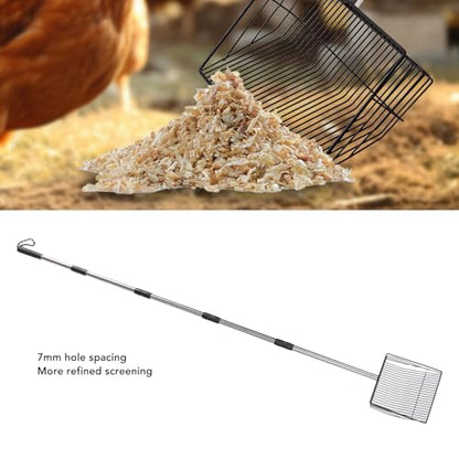 Extended Handle Litter Scoop, Stainless Steel Non Stick Pet Poop Shovel with Retractable Design, Heavy Duty Manure Scooper for Chicken Coops and Livestock