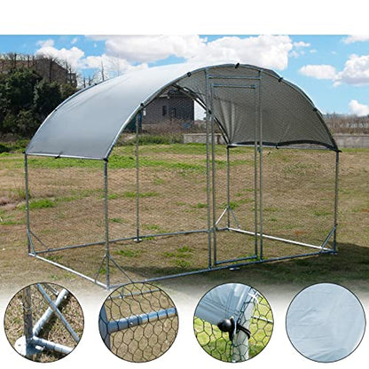 Large Metal Chicken Coop, Walk-in Poultry Cage Galvanized Hen Playpen House Dome Shaped Coop with Waterproof and Anti-Ultraviolet Cover and Lockable Door for Outdoor, Backyard Farm (6.23’ L x 9.2’ W) - size: 110.0"L x 75.0"W x 77.0"H