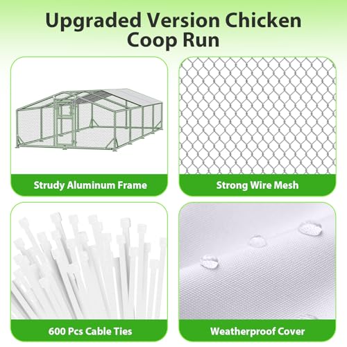 26x10x6.5 FT Extra Large Metal Chicken Coop, Functional Split Door Chicken Coop Run with Cover & Hardware Cloth,Heavy Duty Chicken Pen with Aluminum Frame, Easy Setup Animal Run for Hen, Duck - size: 315.0"L x 118.0"W x 77.0"H